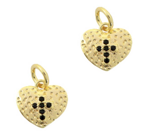 Bedel / hanger heart & cross goud - zwart