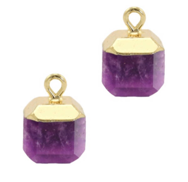 Natuursteen hanger square Purple Gold
