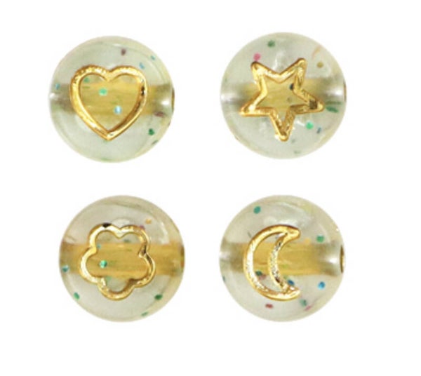 Letterkralen acryl icon transparant glitter gold