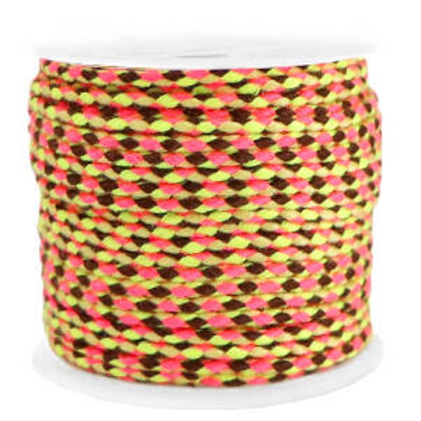 Trendy koord gevlochten 2mm Neon yellow pink