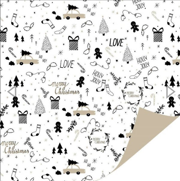 Inpak papier holly jolly Christmas  30cm  1 meter.
