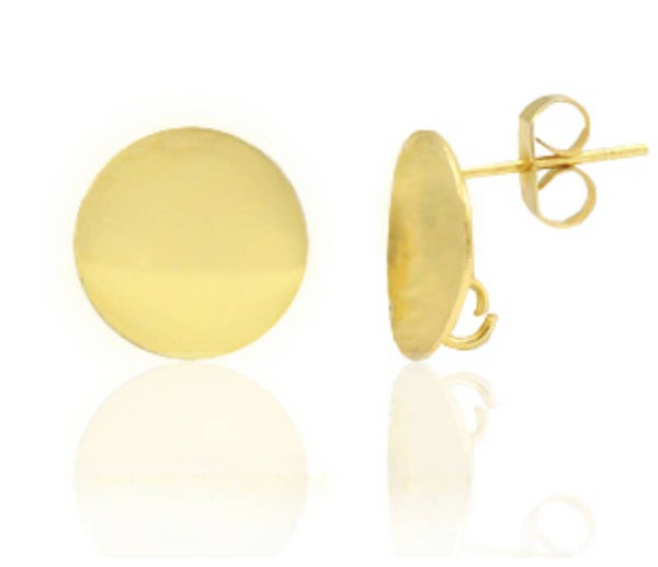 Oorbellen / oorsteker rond plat 12mm goud 