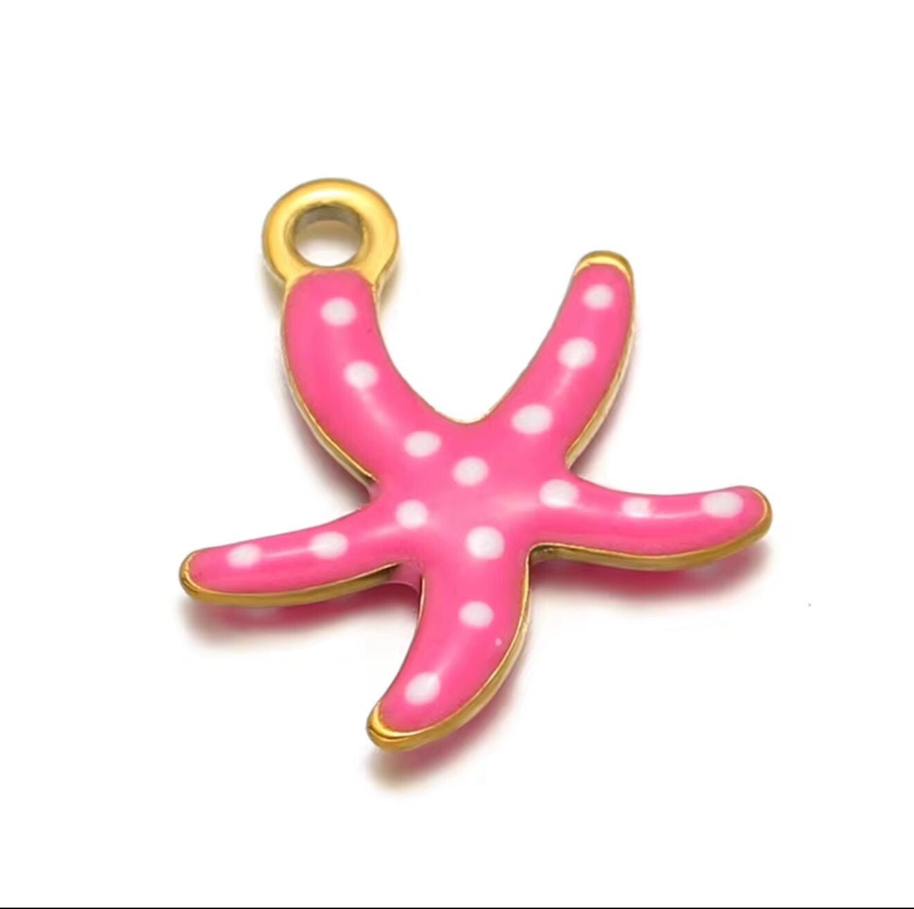 Stainless steel bedel zeester dots- donker roze wit goud