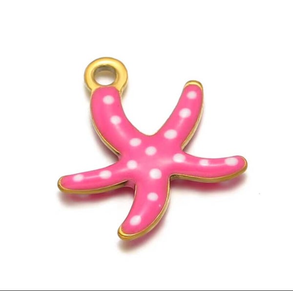 Stainless steel bedel zeester dots- donker roze wit goud