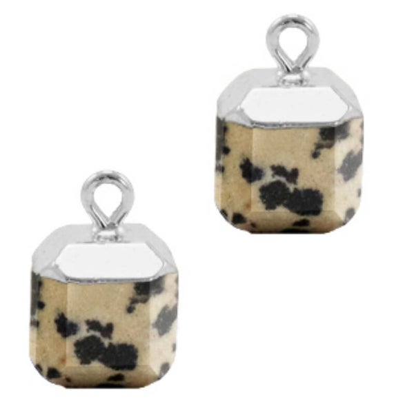 Natuursteen hanger square Dalmation jaspis silver