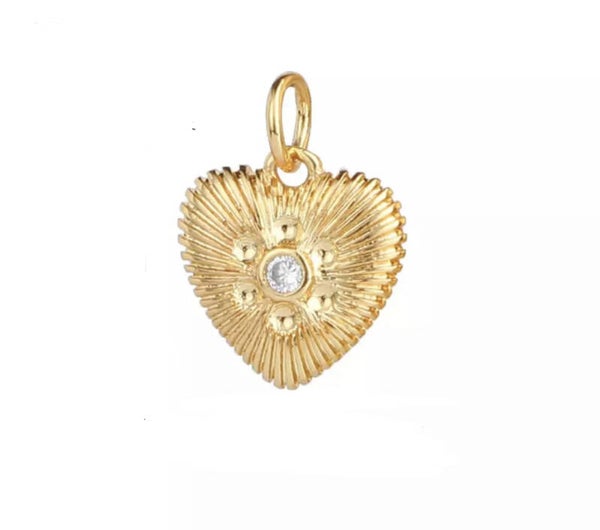 Bedel / hanger zirkonia  heart goud 12x12mm