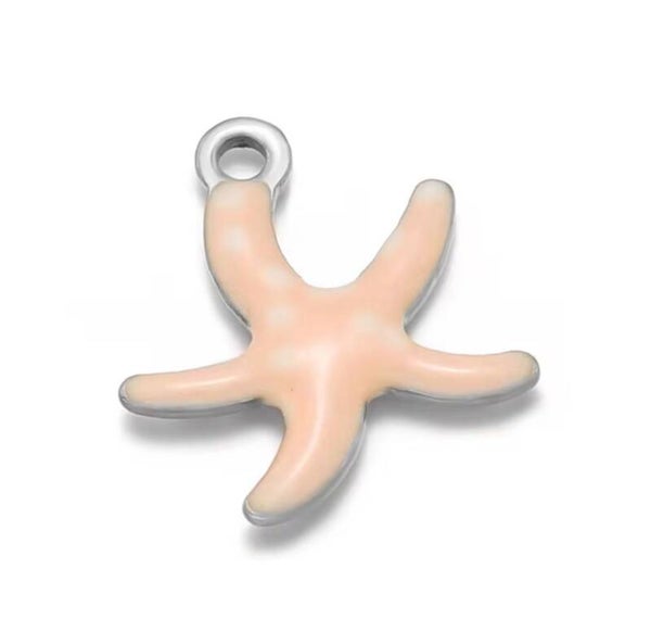 Stainless steel bedel zeester dots- oranje wit zilver