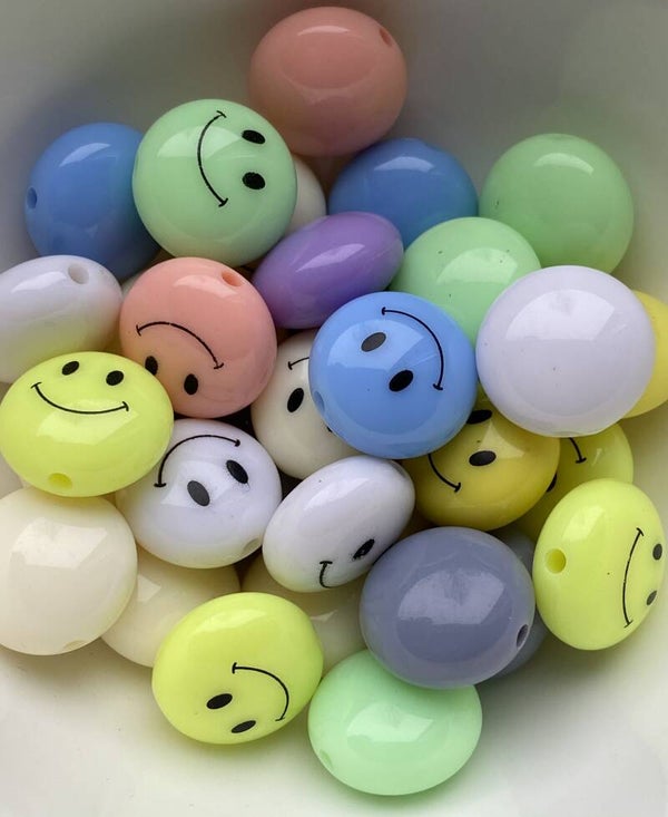 Smiley kralen acryl 18mm multicolor