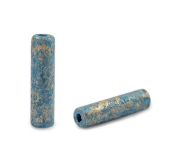 Keramiek kralen DQ Gold spot tube Ocean blue