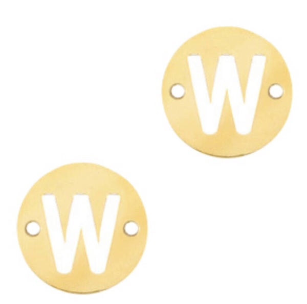 Stainless steel initial coin 10mm W goud