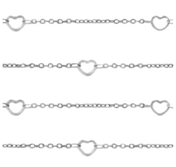 Stainless steel heart jasseron zilver