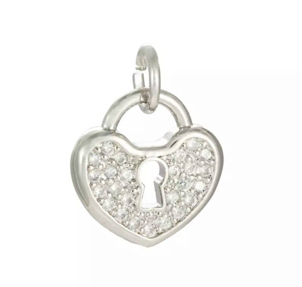 Bedel / hanger zirkonia heart lock zilver