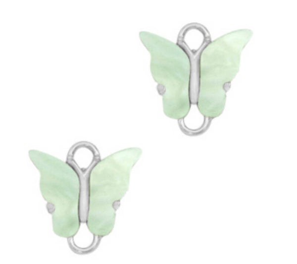 Vlinder tussenstuk resin light green - Silver