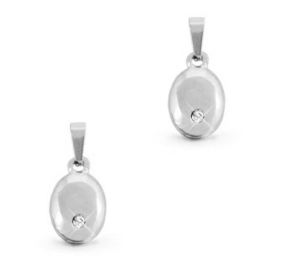 Stainless steel bedel ovaal met steentje zilver
