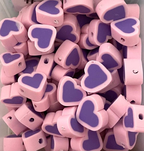 Polymeer hartjes kralen pink - purple