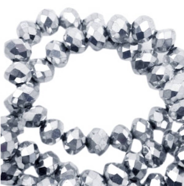 Facet kralen 3x2mm silver half metallic