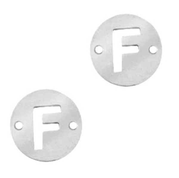 Stainless steel initial coin 10mm F zilver