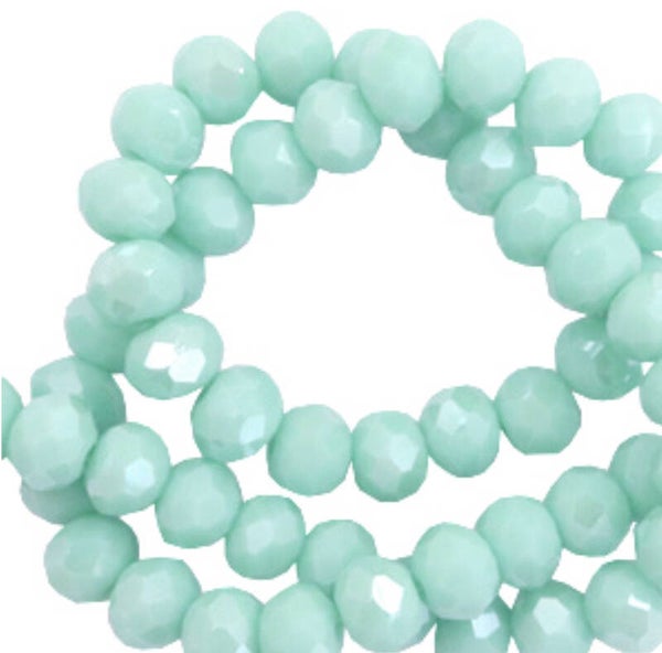 Facet kralen 6x4mm Bleached aqua blue - pearl shine coating