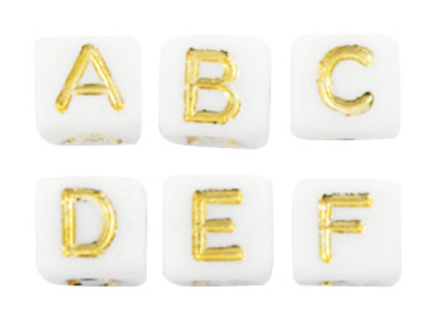 Acryl letterkralen mix white-gold