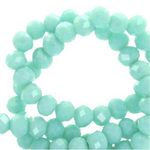 Facet kralen 4x3mm bleached aqua turquoise - pearl shine coating