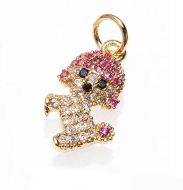 Zirkonia bedel hond / poedel Goud / Roze