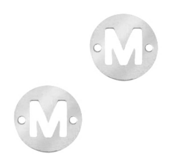 Stainless steel initial coin 10mm M zilver