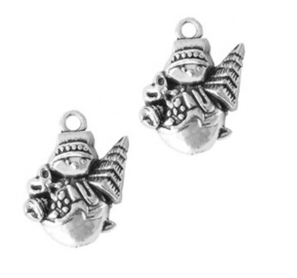 Kerst bedel / hanger sneeuwpop antiek zilver