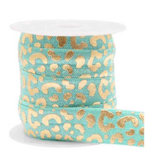 Elastisch lint leopard turquoise gold 