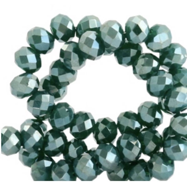 Facet kralen top quality disc 4x3 mm Dark green-top shine coating