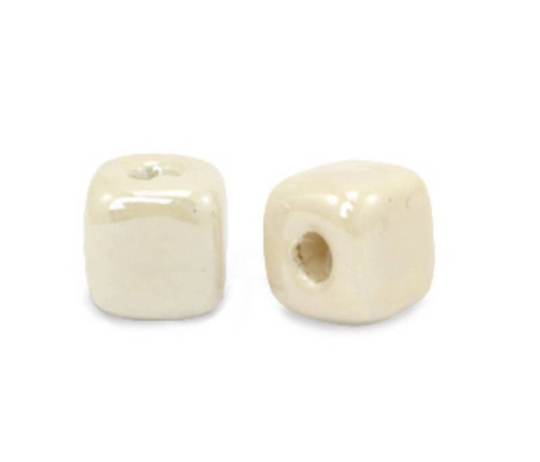 DQ keramiek kralen cube 8mm Linen White