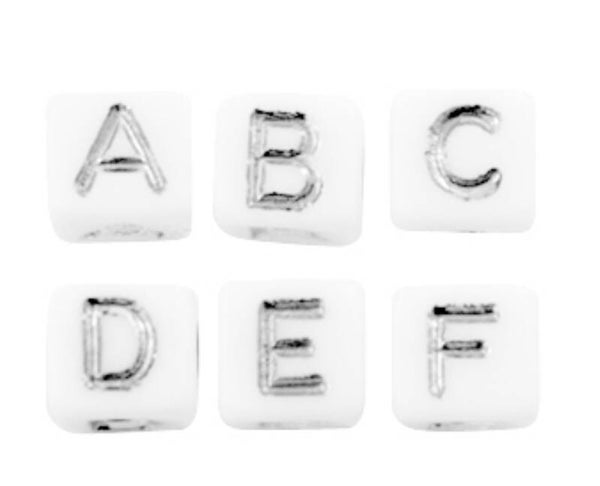 Acryl letterkralen mix white-silver