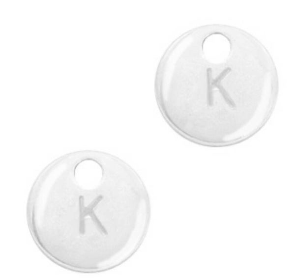Metaal bedel initial K zilver  (nikkelvrij)