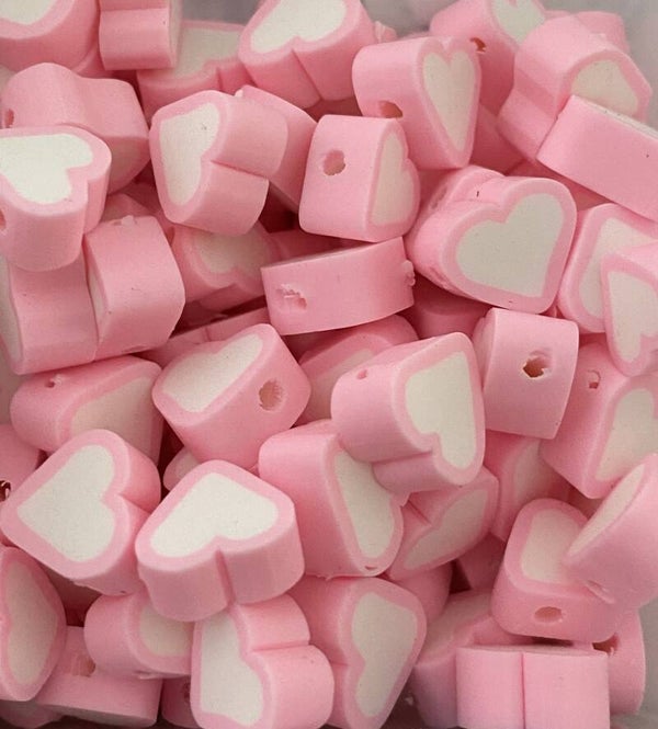Polymeer hartjes pink / white