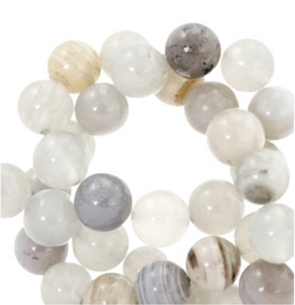 4mm natuursteen kralen Agaat grey beige multi opal