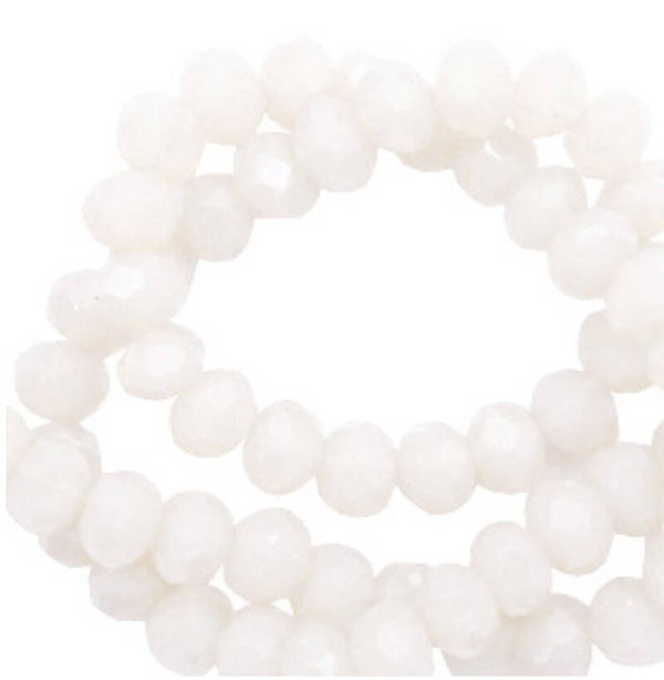 Facet kralen 8x6mm soft white - pearl shine coating