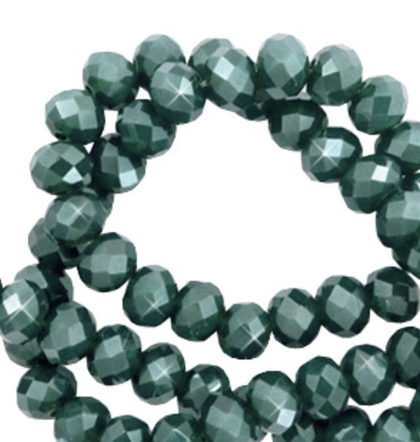 Facet kralen 8x6mm peacock green - Pearl shine coating