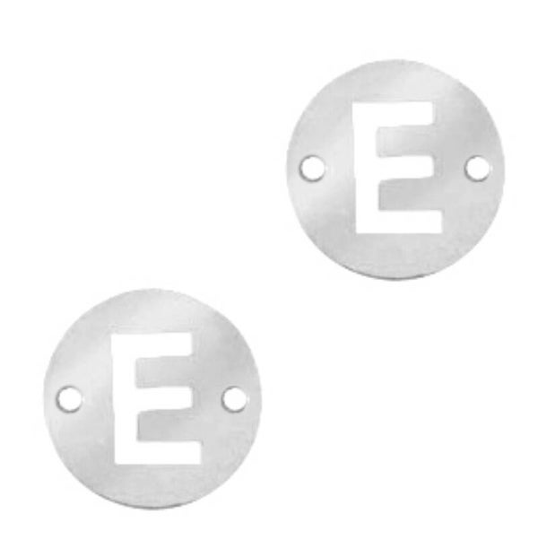Stainless steel initial coin 10mm E zilver