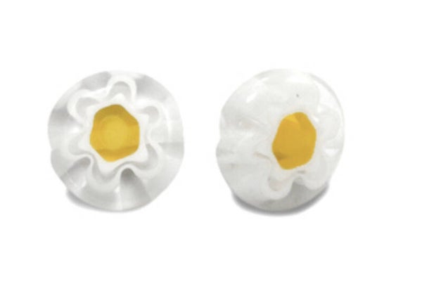 Millefiori glaskralen 8mm transparant white - yellow