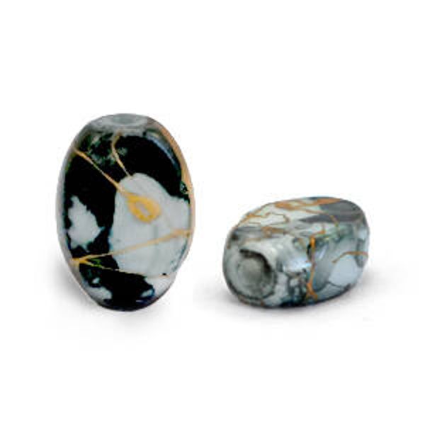 Glaskralen Ovaal 8x11mm Black grey goldlook