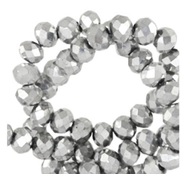 Facet kralen disc 6x4mm Silver metallic - pearl shine coating