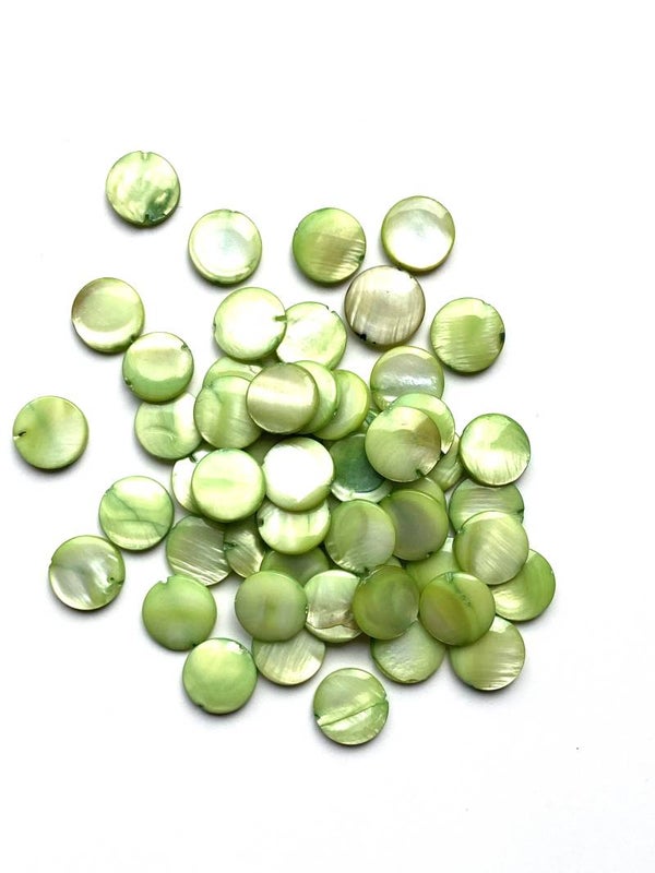 Schelp disc shiny green 12x2mm 