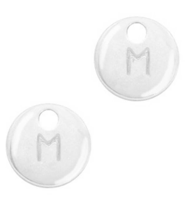 Metaal bedel initial M zilver (nikkelvrij)
