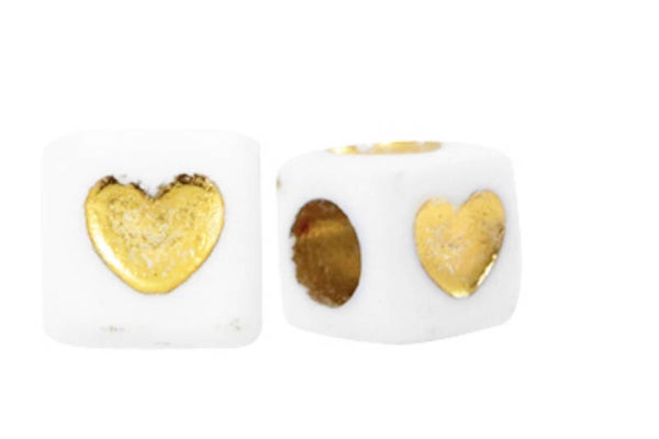 Acryl letterkralen vierkant heart gold 7mm