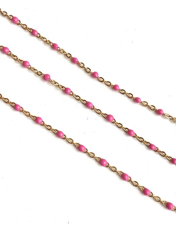 Stainless steel jasseron color dots Cherry pink - Gold