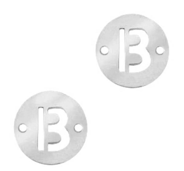 Stainless steel initial coin 10mm B zilver