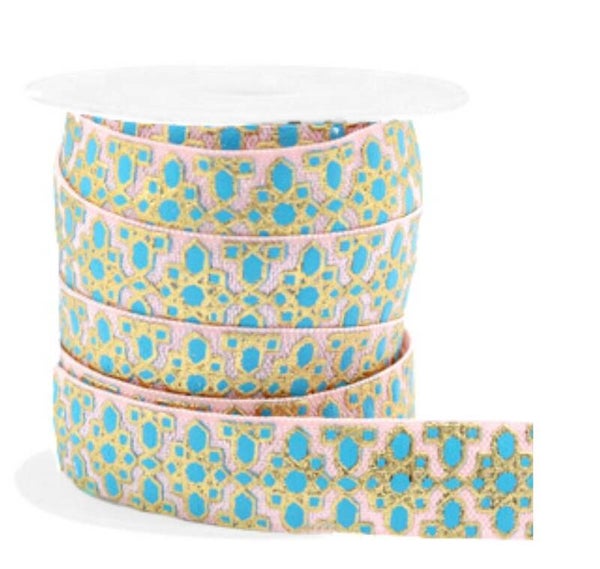 Elastisch Ibiza lint flower pattern pink-turquoise