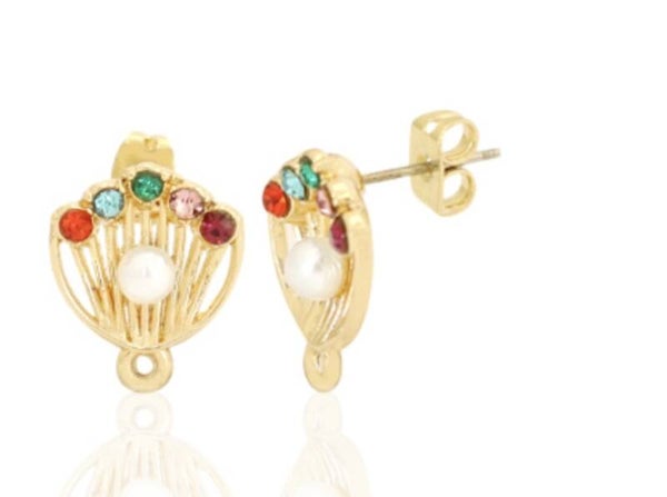 Metaal onderdelen DQ oorstekers shell pearl met oogje Goud (nikkelvrij)