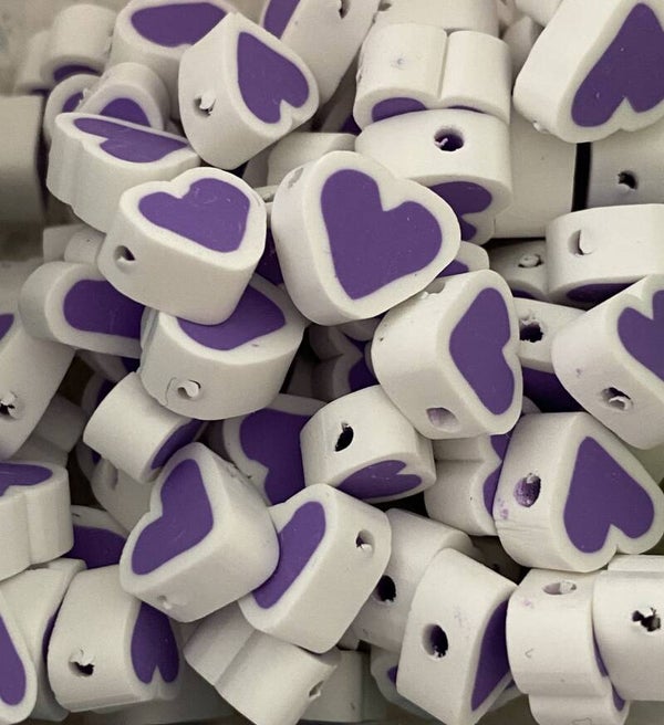 Polymeer hartjes purple / white