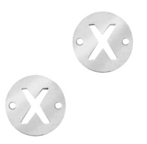 Stainless steel initial coin 10mm X zilver