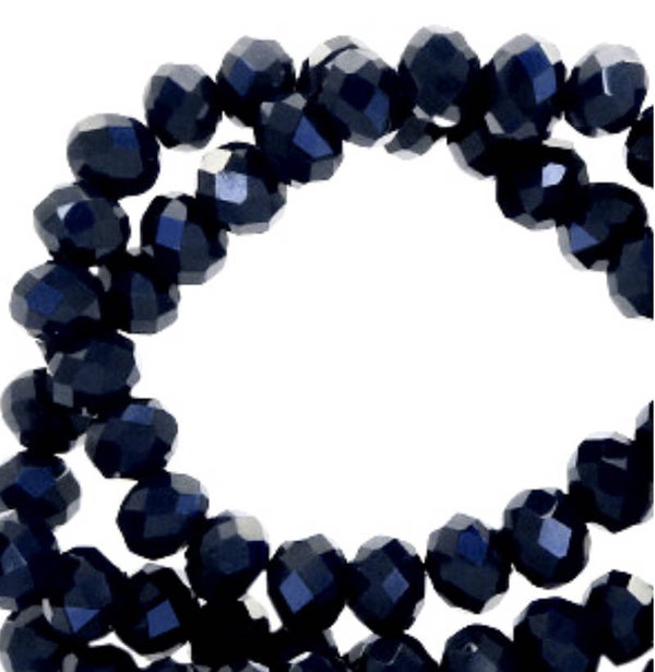 Facet kralen disc 6x4mm Dark blue - pearl shine coating 